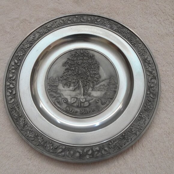 SKS Zinn 95% Pewter Wall Plate The Birch Die Birke German Vintage 9.5" Tree - Picture 1 of 5